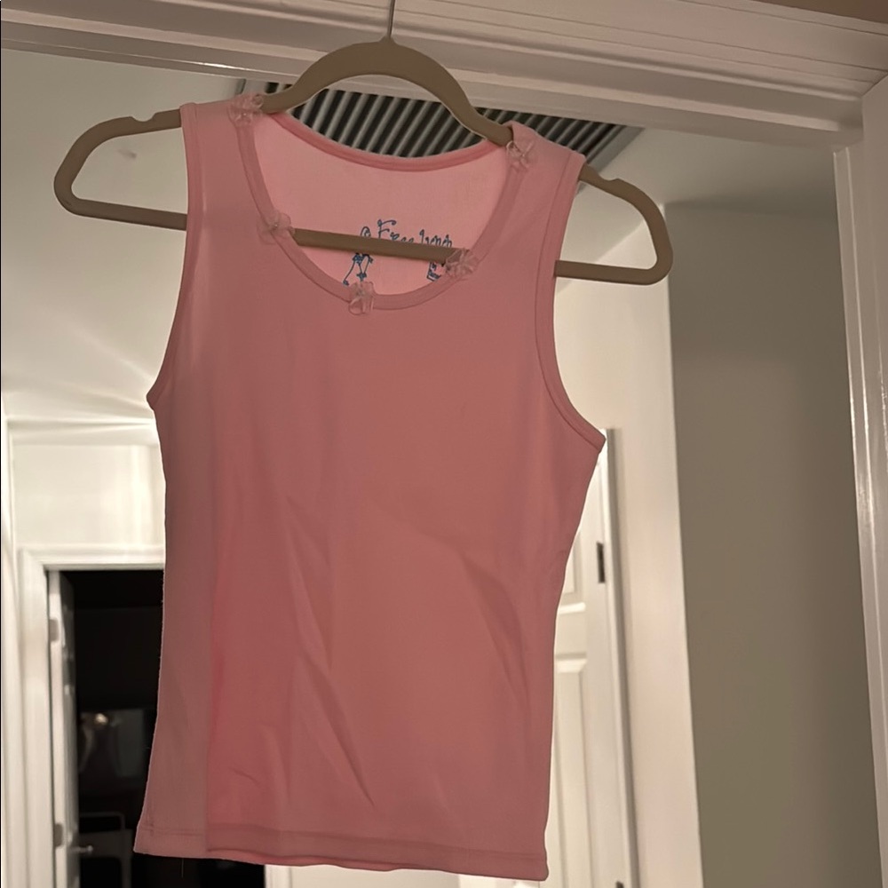 FREE LUNCH Fitted Pink Scoop Neck Sleeveless Tank Top